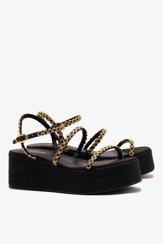 Gio Milanina Flatform Sandal In Black Raffia