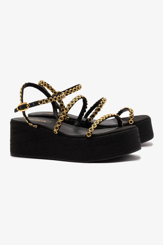 Gio Milanina Flatform Sandal In Black Raffia