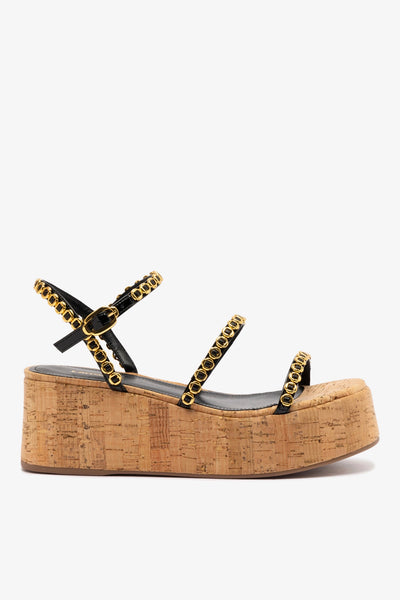 Gio Milanina Flatform In Black Patent Leather and Natural Cork