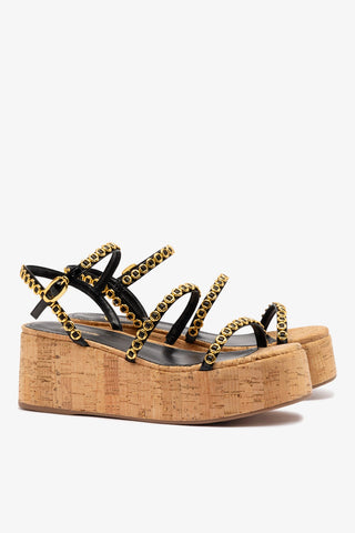 Gio Milanina Flatform In Black Patent Leather and Natural Cork