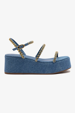 Gio Milanina Flatform Sandal In Blue Stoned Raffia