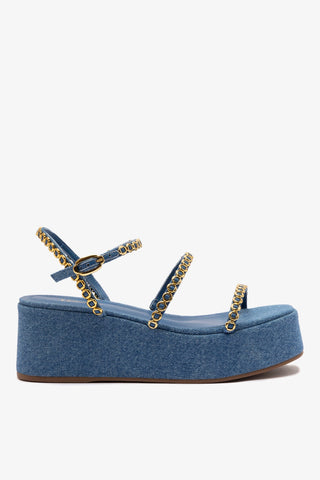 Gio Milanina Flatform Sandal In Blue Stoned Raffia