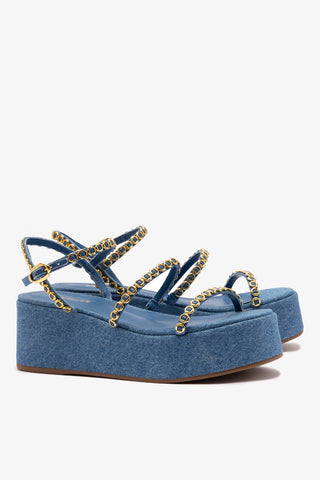 Gio Milanina Flatform Sandal In Blue Stoned Raffia