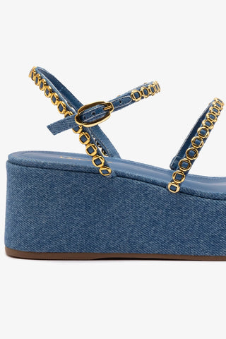 Gio Milanina Flatform Sandal In Blue Stoned Raffia