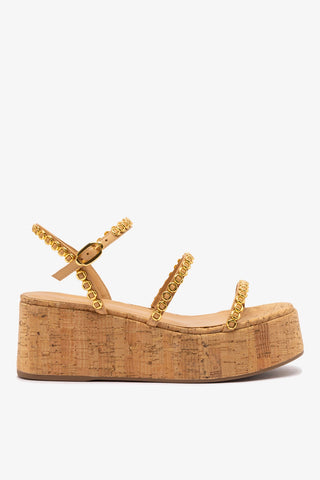Gio Milanina Flatform In Tan Leather and Natural Cork