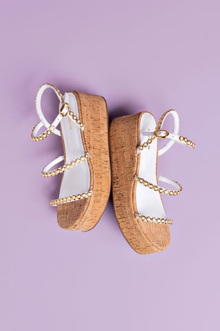 Gio Milanina Flatform In White Patent Leather and Natural Cork