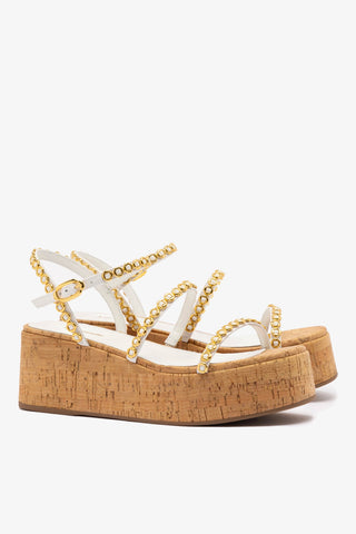 Gio Milanina Flatform In White Patent Leather and Natural Cork
