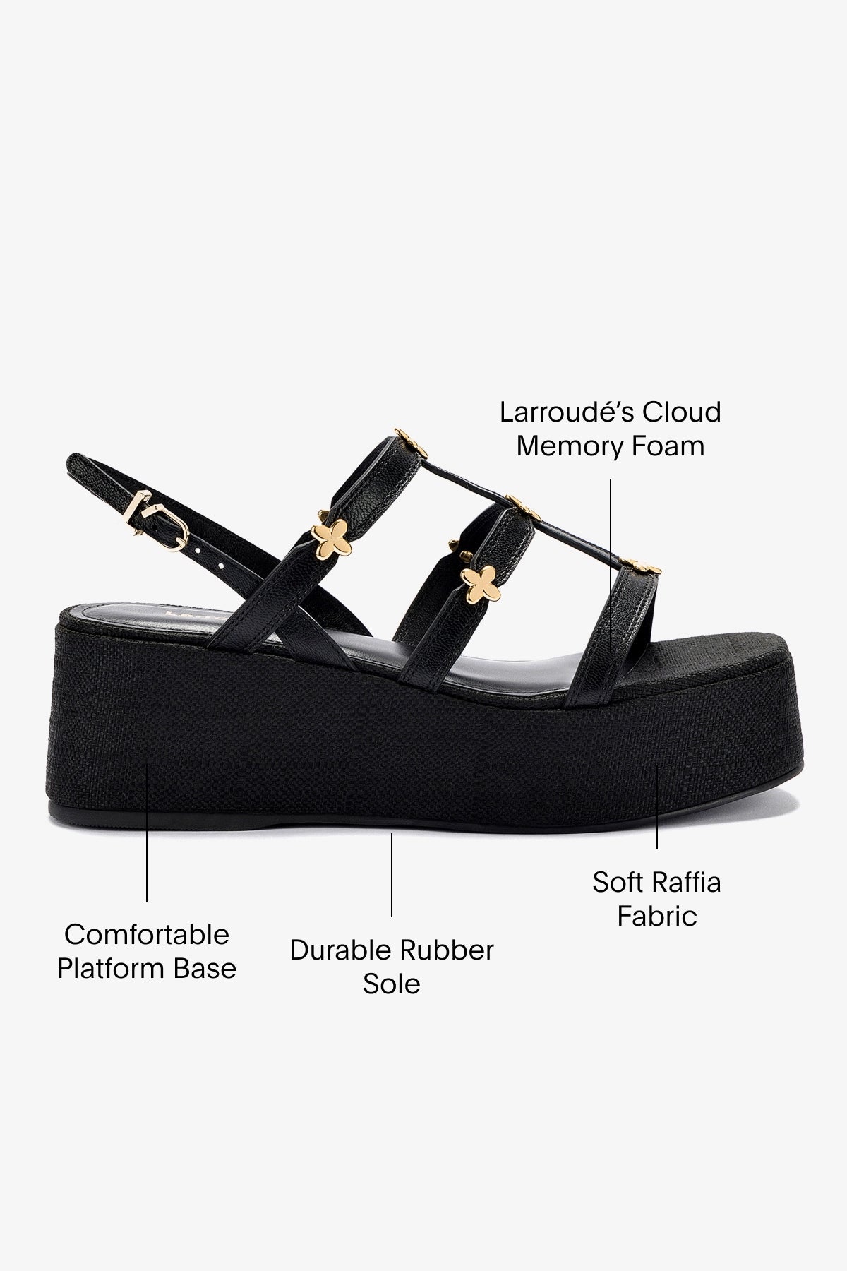 Sandalia de plataforma plana Harmony en rafia negra