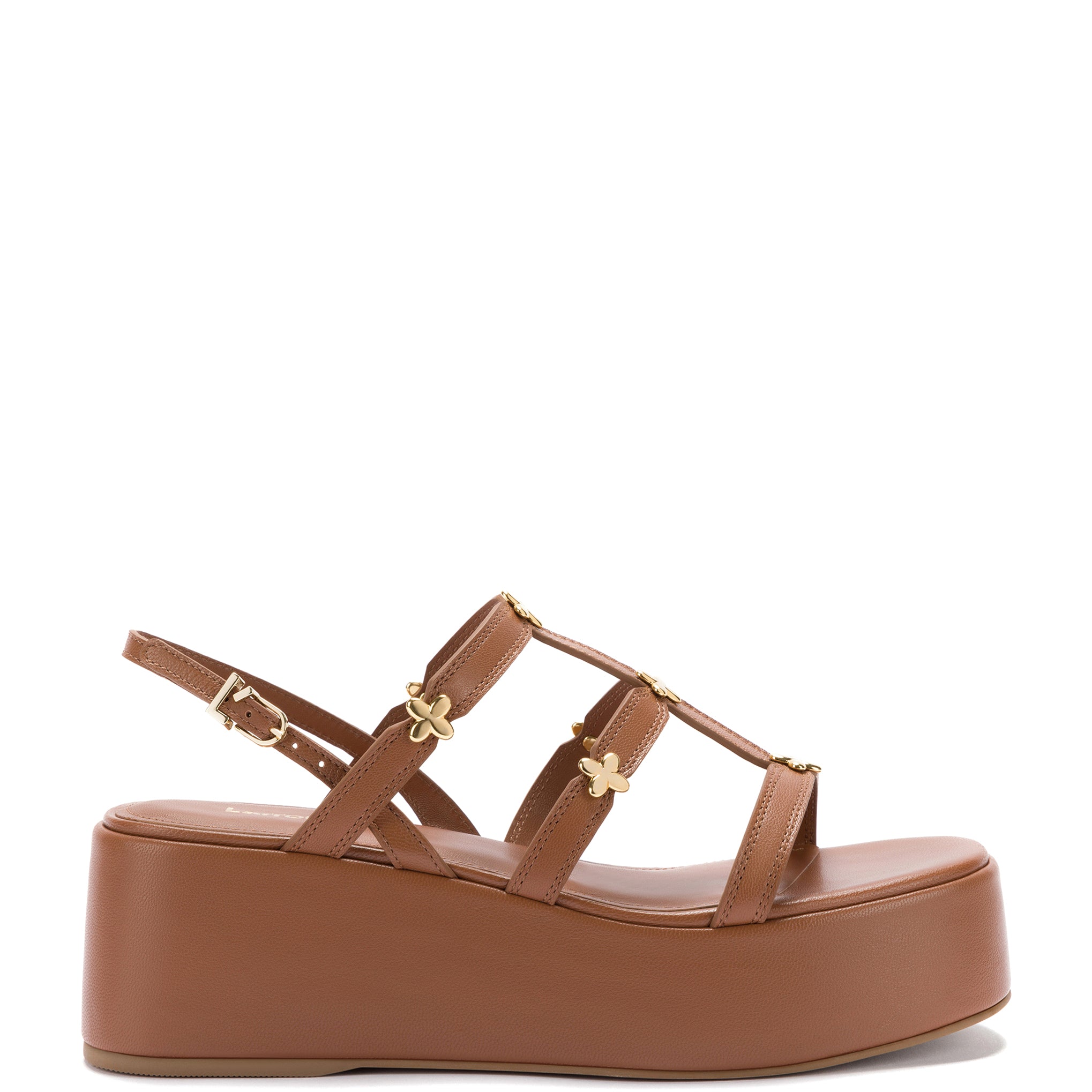 Harmony Flatform Sandal In Caramel Leather - Flatforms - Larroudé