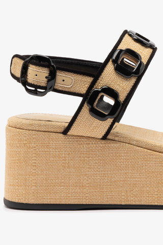 Milan Flatform In Beige Raffia and Black Trimming