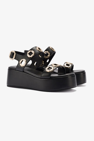 Milan Flatform Sandal In Black Leather