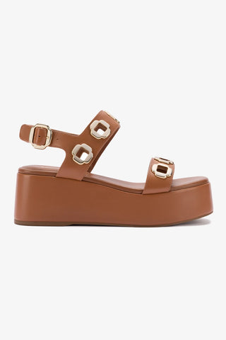 Milan Flatform Sandal In Caramel Leather