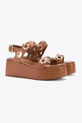 Milan Flatform Sandal In Caramel Leather