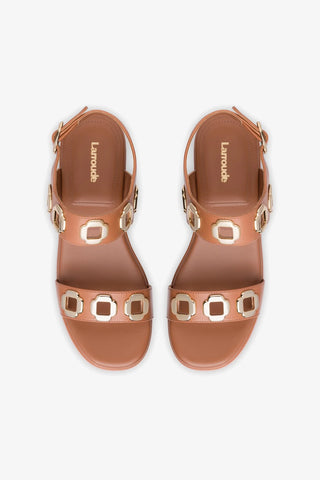 Milan Flatform Sandal In Caramel Leather