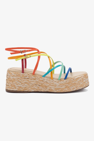 Naomi Flatform Sandal In Multicolor Leather and Raffia