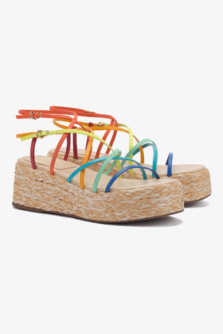 Naomi Flatform Sandal In Multicolor Leather and Raffia