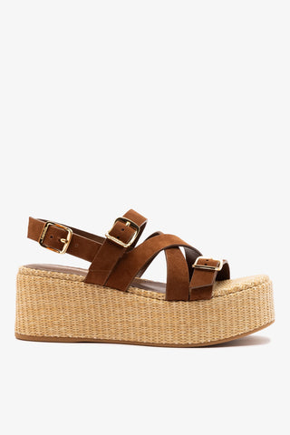 Patti Flatform Burnt Umber Suede Sandal Larroudé