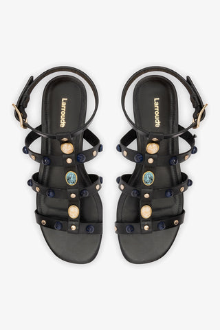 Amalfi Flat Sandal Black Leather Flat - Sandal Larroudé