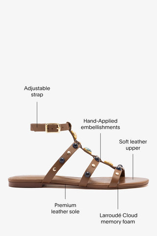 Amalfi Flat Sandal Caramel Leather Flat - Sandal Larroudé