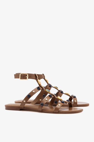 Amalfi Flat Sandal Caramel Leather Flat - Sandal Larroudé