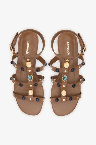 Amalfi Flat Sandal Caramel Leather Flat - Sandal Larroudé