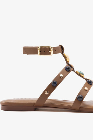 Amalfi Flat Sandal Caramel Leather Flat - Sandal Larroudé