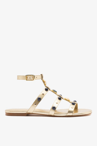 Amalfi Flat Sandal Platina Leather Flat - Sandal Larroudé