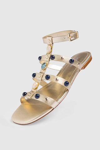 Amalfi Flat Sandal Platina Leather Flat - Sandal Larroudé
