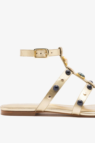 Amalfi Flat Sandal Platina Leather Flat - Sandal Larroudé