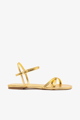 Annie Sandal Ankle Tie In Gold Metallic Leather