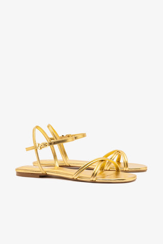 Annie Sandal Ankle Tie In Gold Metallic Leather