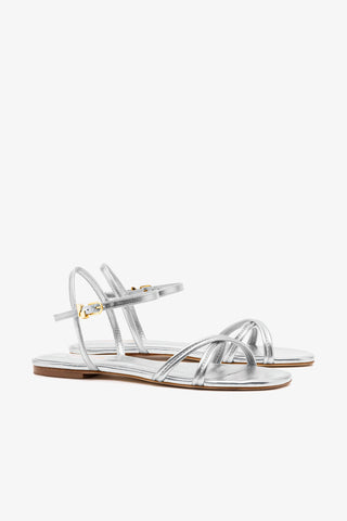Annie Sandal Ankle Tie In Silver Metallic Leather