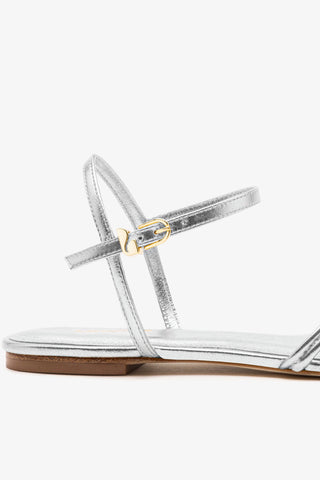 Annie Sandal Ankle Tie In Silver Metallic Leather