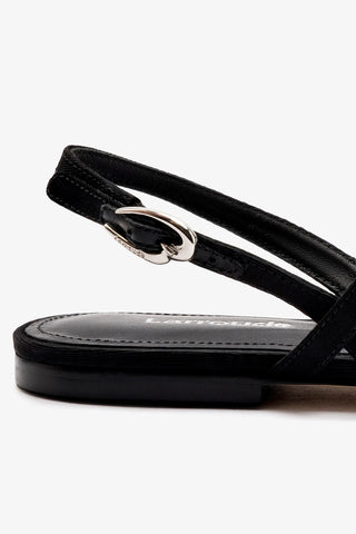 Calypso Flat Sandal In Black Fabric and Crystals