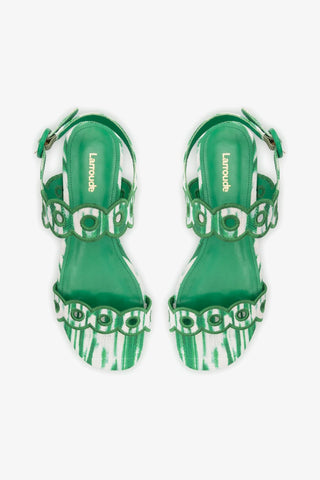 Florence Broderie Flat Sandal In Tie Dye Evergreen Raffia