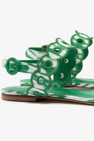 Florence Broderie Flat Sandal In Tie Dye Evergreen Raffia