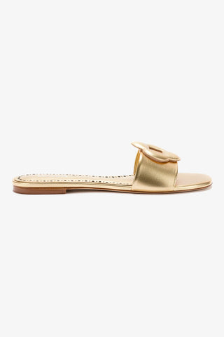 Flora Flat Mule In Gold Metallic Leather