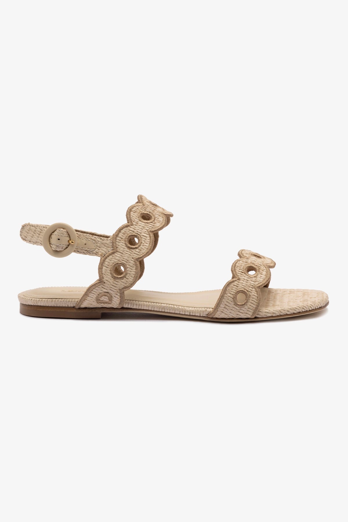 Florence Broderie Flat Sandal In Natural Raffia and Hazelnut
