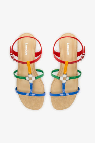 Hana Flat Sandal In Multicolor Patent Leather and Raffia