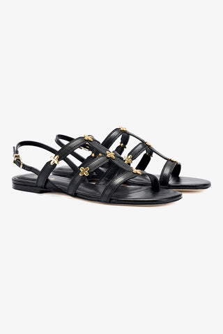 Harmony Flat Sandal In Black Leather