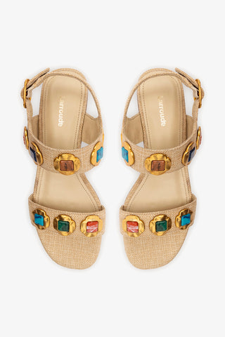 Milan Gioiello Flat In Beige Raffia