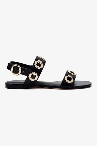 Milan Flat Sandal In Black Leather