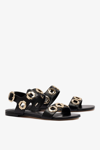 Milan Flat Sandal In Black Leather