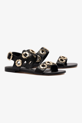 Milan Flat Sandal In Black Leather