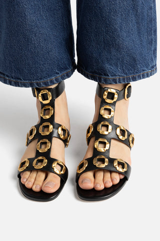 Milan Gladiator Flat In Black Leather