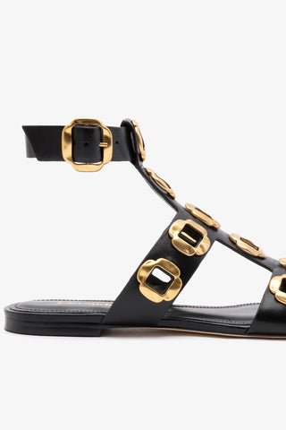 Milan Gladiator Flat In Black Leather
