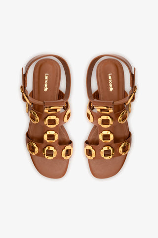 Milan Gladiator Flat In Caramel Leather