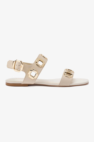 Milan Flat Sandal In Ivory Leather