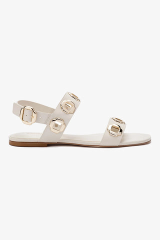 Milan Flat Sandal In Ivory Leather