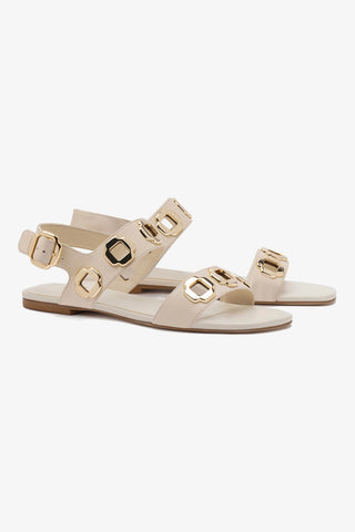 Milan Flat Sandal In Ivory Leather